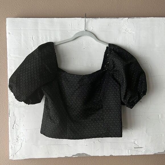 Copper Key Tops - Copper Key Foiled Floral Dot Puff Sleeve Smocked Back Cropped Blouse Size L $49